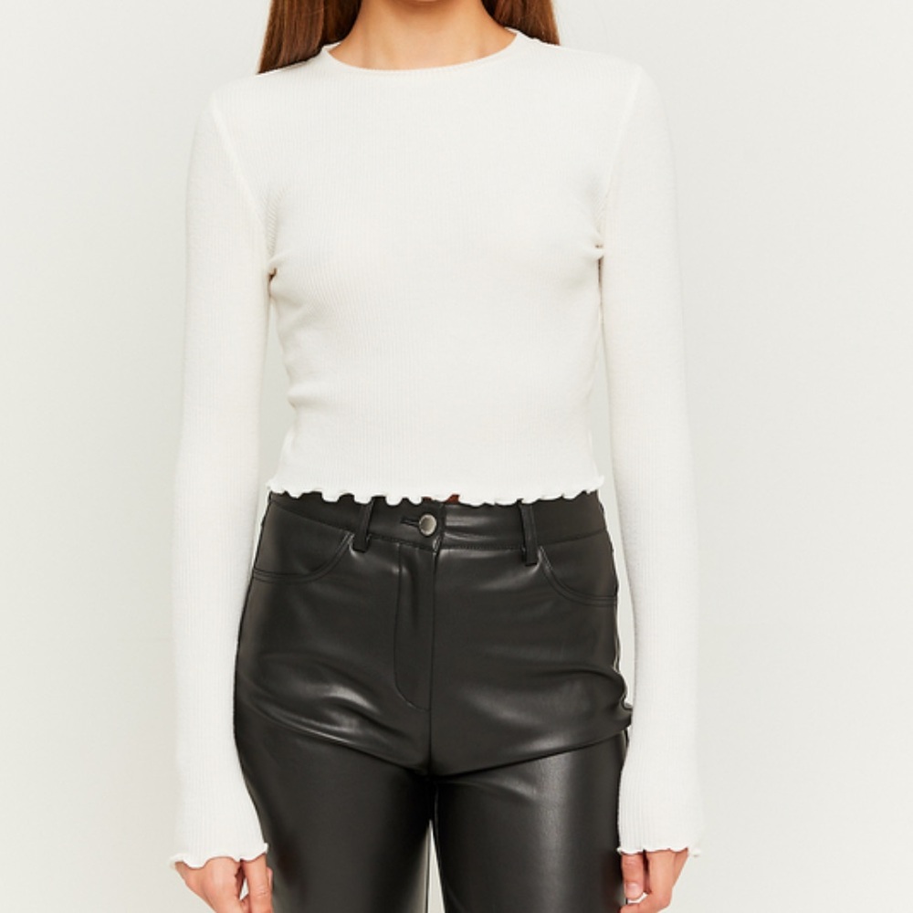 Adika White Long Sleeve, Ribbed, Fall/Winter Top, Size S